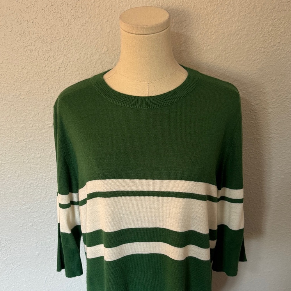 Mer Sea Court Green & White Striped Short Sleeve Crew Neck Sweater size XL - Picture 4 of 12